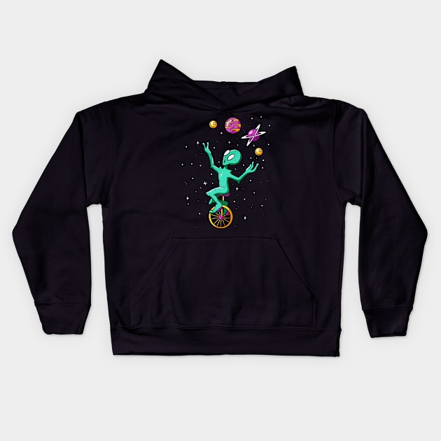 Alien Juggling with Planets Funny Artwork Kids Hoodie by Artistic muss